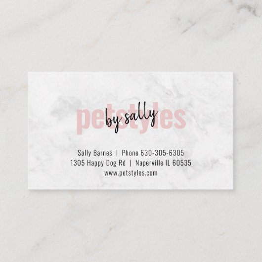 Moderne, weiße Marmor Blush Pink Petstile. Visitenkarte (Rückseite)