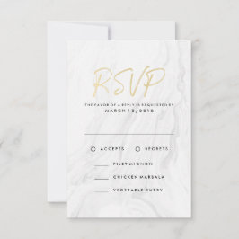 Moderne weiße Marmor-Gold-Hochzeit RSVP-Menüoption RSVP Karte