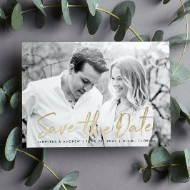 Moderne weiße Marmor-Gold-Schrift-Foto Save The Date