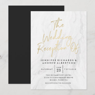 Moderne weiße Marmor-Gold-Schrift Hochzeit Einladung