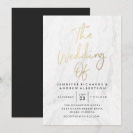 Moderne weiße Marmor-Gold-Schrift | Hochzeit Einladung