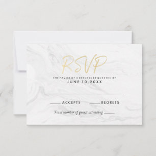 Moderne weiße Marmor-Gold-Schrift Hochzeits-RSVP RSVP Karte