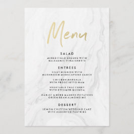 Moderne weiße Marmor-Gold-Schrift | Hochzeitsmenü Menükarte