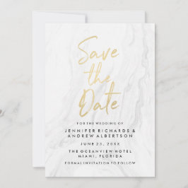 Moderne weiße Marmor-Gold-Schrift | Termin vormerk Save The Date