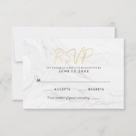 Moderne weiße Marmor-Goldschrift | Hochzeits-RSVP RSVP Karte