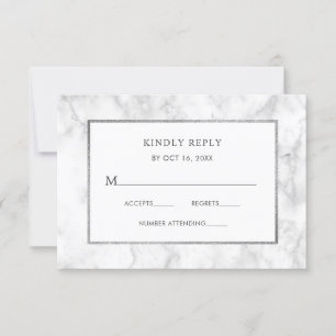 Moderne weiße Marmor-Hochzeits-RSVP-Beilagekarte RSVP Karte