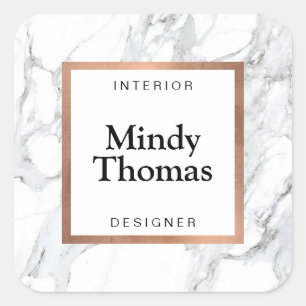 Moderne weiße Marmor-Imitation-Roségold-Rahmen Quadratischer Aufkleber