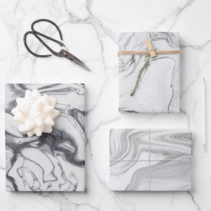 Moderne weiße Marmor-Optik Geschenkpapier Set