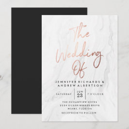 Moderne weiße Marmor-Roségold-Schrift | Hochzeit Einladung