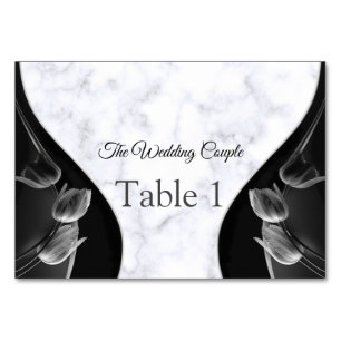 Moderne weiße Marmor-Schwarz-Abstrakt-Tischkarten Tischnummer