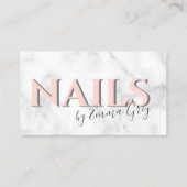 Moderne, weiße Marmor- und rosa Typografie-Nägel Visitenkarte (Vorderseite)