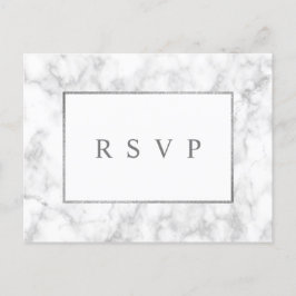 Moderne weiße Marmorhochzeit RSVP Einladung Postca