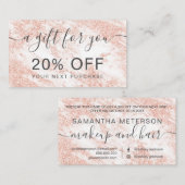 Moderne weiße MarmorRosengoldGlittertypographie Rabattkarte (Vorne/Hinten)