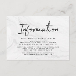 Moderne weiße Marmorschrift | Hochzeitsinformation Begleitkarte