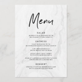 Moderne weiße Marmorschrift | Hochzeitsmenü Menükarte