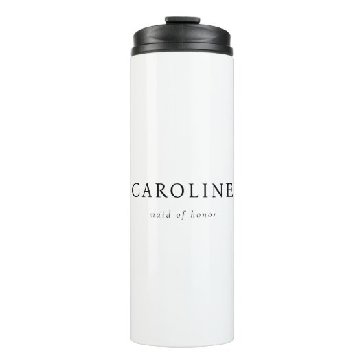 Moderne weiße Minimal-Trauzeugin Thermosbecher (Vorderseite)
