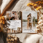 Moderne weiße minimalistische Drehbuch 5 Fotos Hoc Einladung<br><div class="desc">Moderne Schwarz-Weiß-Schriftzeichen-Hochzeit mit 5 Foto Gittercollage.</div>