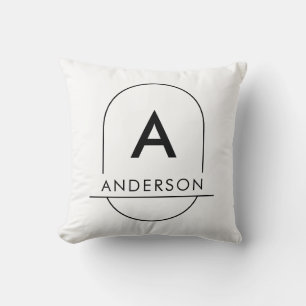Moderne weiße minimalistische Familiennachname-Mon Kissen