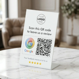 Moderne Weiße Minimalistische Google-Bewertungs-QR Sockelschild