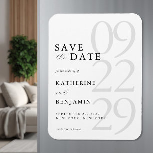 Moderne weiße minimalistische Hochzeit - Termin vo Magnet