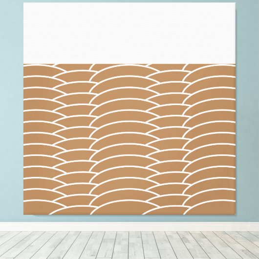Moderne, weiße Mocha Brown Flip Art Deco Waves Leinwanddruck (Insitu (Holzboden))