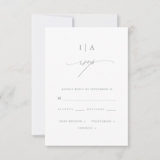 Moderne weiße Monogramm Hochzeitsrampe RSVP Karte (Vorderseite)