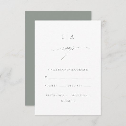 Moderne weiße Monogramm Hochzeitsrampe RSVP Karte (Vorne/Hinten)