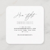 Moderne weiße Monogramm-Initialen für Haarstempel Quadratische Visitenkarte (Rückseite)