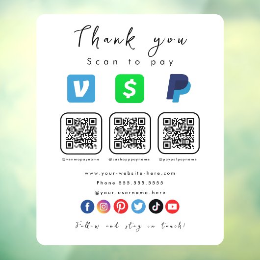 Moderne weiße Multi QR Code Paypal Venmo Cash App Fensteraufkleber (Blatt 3)