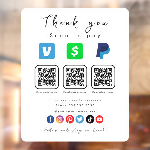 Moderne weiße Multi QR Code Paypal Venmo Cash App Fensteraufkleber