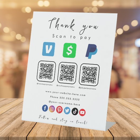 Moderne weiße Multi QR Code Paypal Venmo Cash App Sockelschild