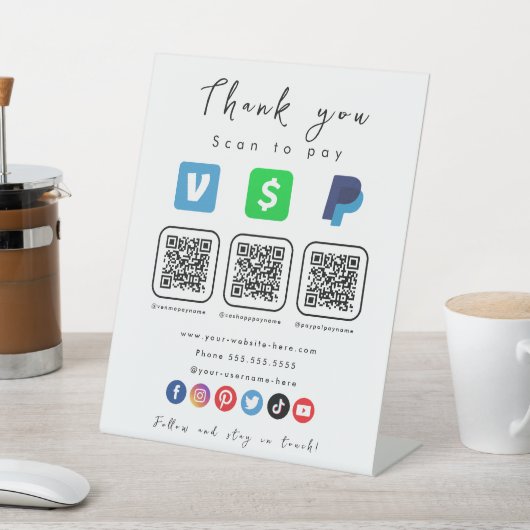 Moderne weiße Multi QR Code Paypal Venmo Cash App Sockelschild (In SItu)
