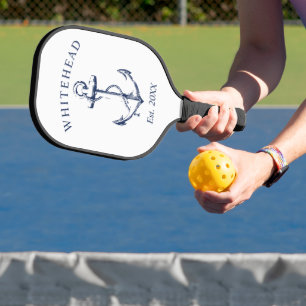 Moderne weiße nautische Anker-Monogramm Pickleball Schläger