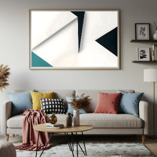 Moderne Weiße Navy Türkis Abstrakte Geometrie Poster