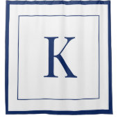 moderne weiße &navyblaue Monogramm-Initiale Duschvorhang (Vorderseite)