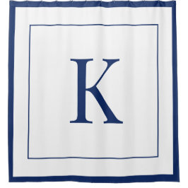 moderne weiße &navyblaue Monogramm-Initiale Duschvorhang
