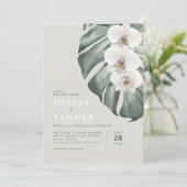 Moderne weiße Orchideen QR Code Tropische Hochzeit Einladung (Stehend Vorderseite)