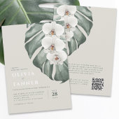 Moderne weiße Orchideen QR Code Tropische Hochzeit Einladung
