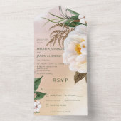 Moderne weiße Peongs floral am Braun Abendessen All In One Einladung (Innen Boden)