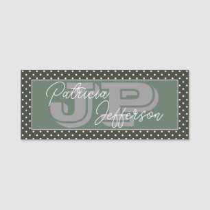 Moderne weiße Polka-Punkte: Elegante Mit Monogramm Namensschild