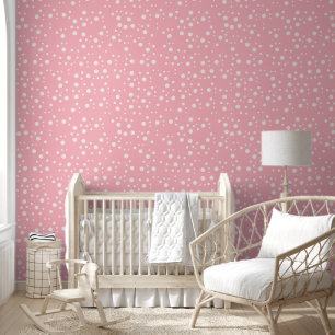 Moderne weiße Punkte auf Rosa für Mädchenzimmer Tapete