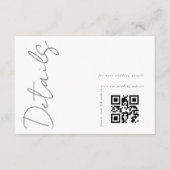 Moderne weiße QR-Code Hochzeitsdetails Begleitkarte (Vorderseite)