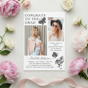 Moderne weiße Schmetterlings-Foto-Abschlussfeier Einladung