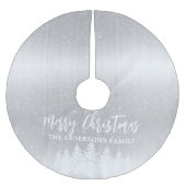 Moderne weiße Schneebäume Metallische Silberfest W Polyester Weihnachtsbaumdecke (Vorderseite)