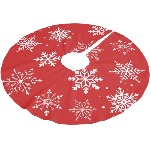 Moderne weiße Schneeflocken  Polyester Weihnachtsbaumdecke (Schrägansicht)