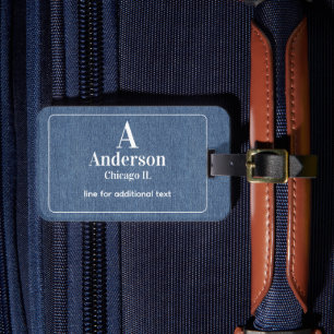 Moderne weiße Schrift auf blauem Denim-Druck Gepäckanhänger