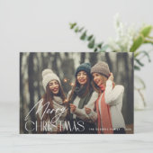 moderne weiße Schrift frohe Weihnachtsfotokarte Feiertagskarte (Stehend Vorderseite)