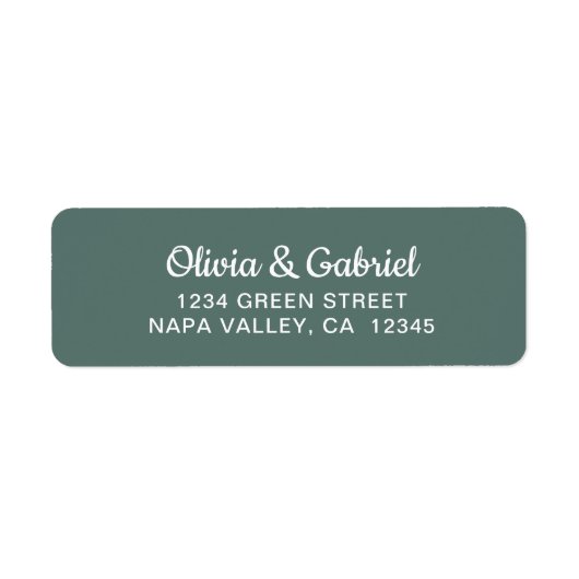 Moderne weiße Schrift. Green Wedding Rücksendeadre (Vorne)