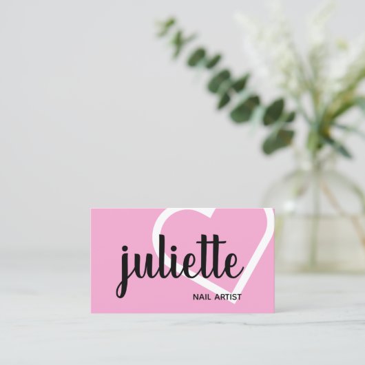 Moderne, weiße, schwarz-rosa Nagelkünstlerin Visitenkarte (Stehend Vorderseite)