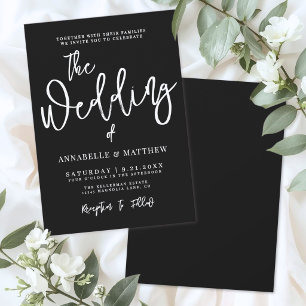 Moderne Weiße Schwarze Einfache Hochzeit Einladung